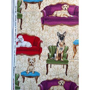 Fabric RARE Danielle Murray "Faithful Friend" Dogs on Damask Furniture 39 x44” W